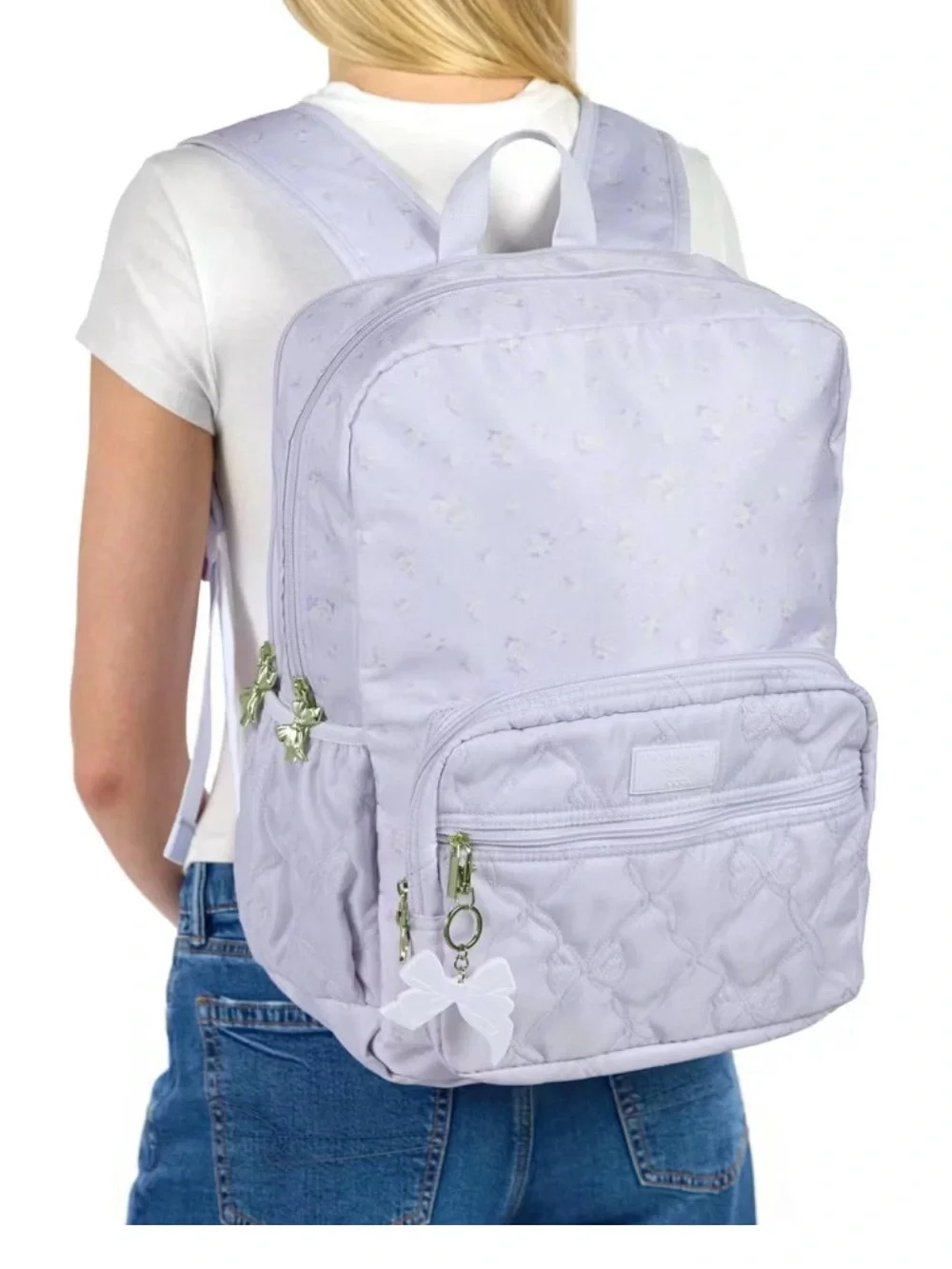LoveShackFancy Lavender Quilted Kids Backpack with Bow Charm